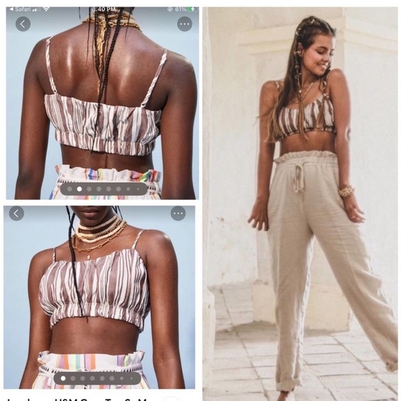 BNWT H&M LEMLEM X Crop Women’s Crop Top Brown and white Striped size M - Picture 5 of 6
